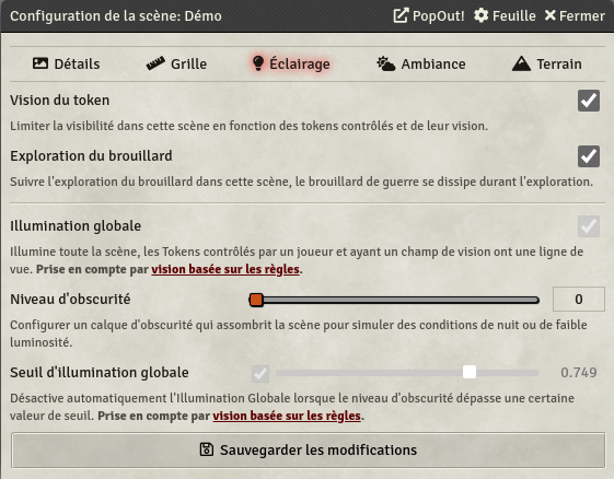 Réglages vision
