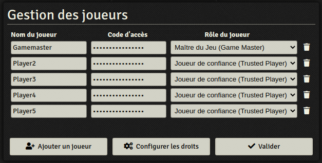 Création de joueurs