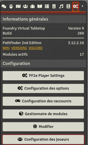 Bouton configuration des joueurs