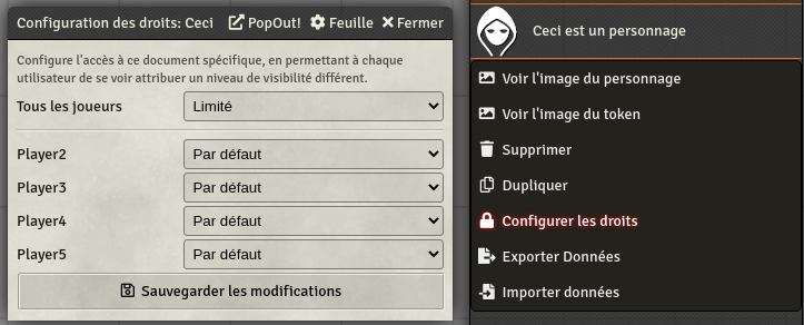 Droits d'accès personnage